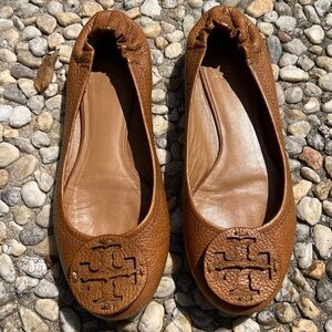 Tory Burch Reva Brown Leather Flats Size 8